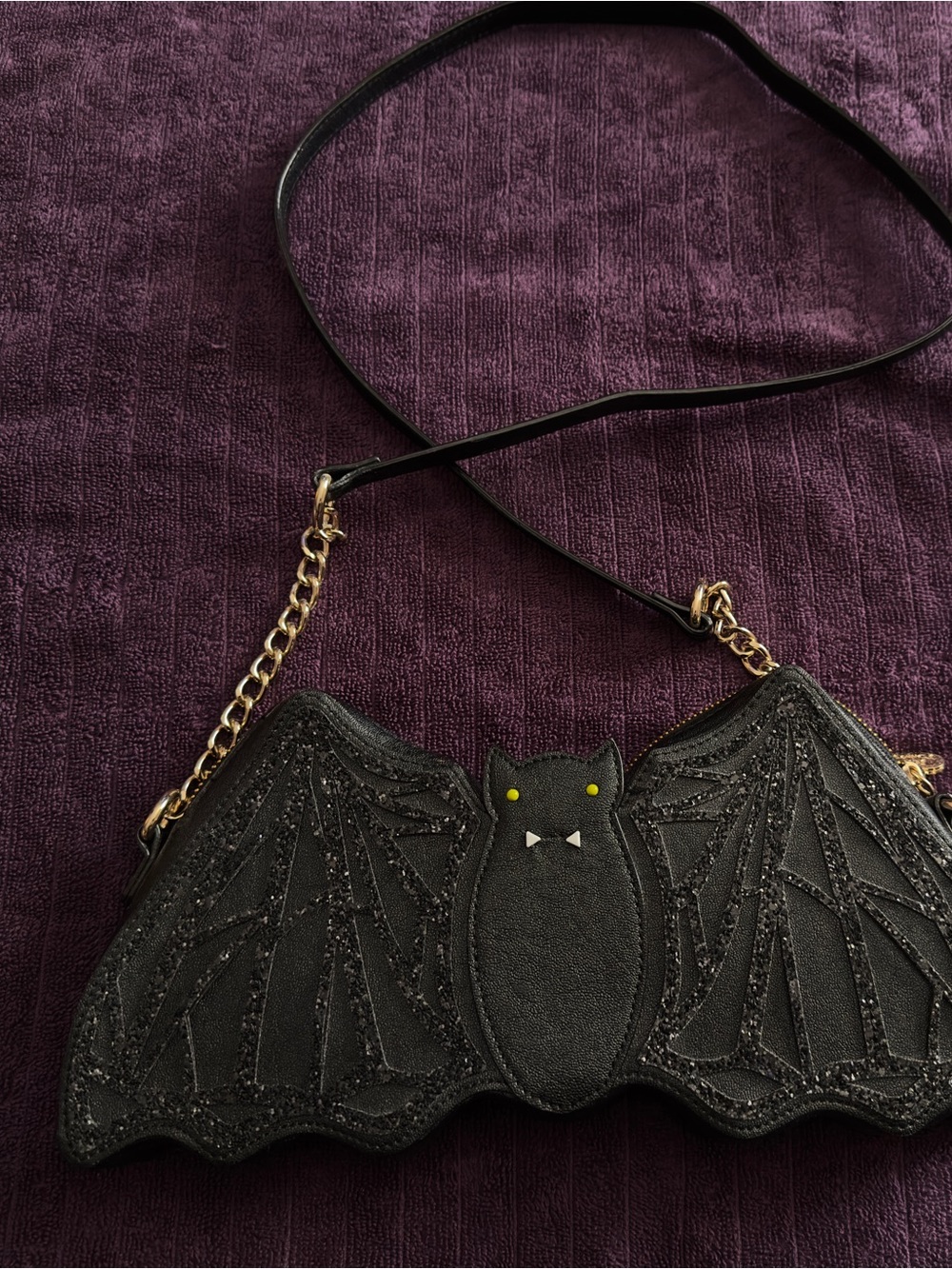 Betsey Johnson Black Bat Crossbody Bag with Gold Chain - Womens Bag